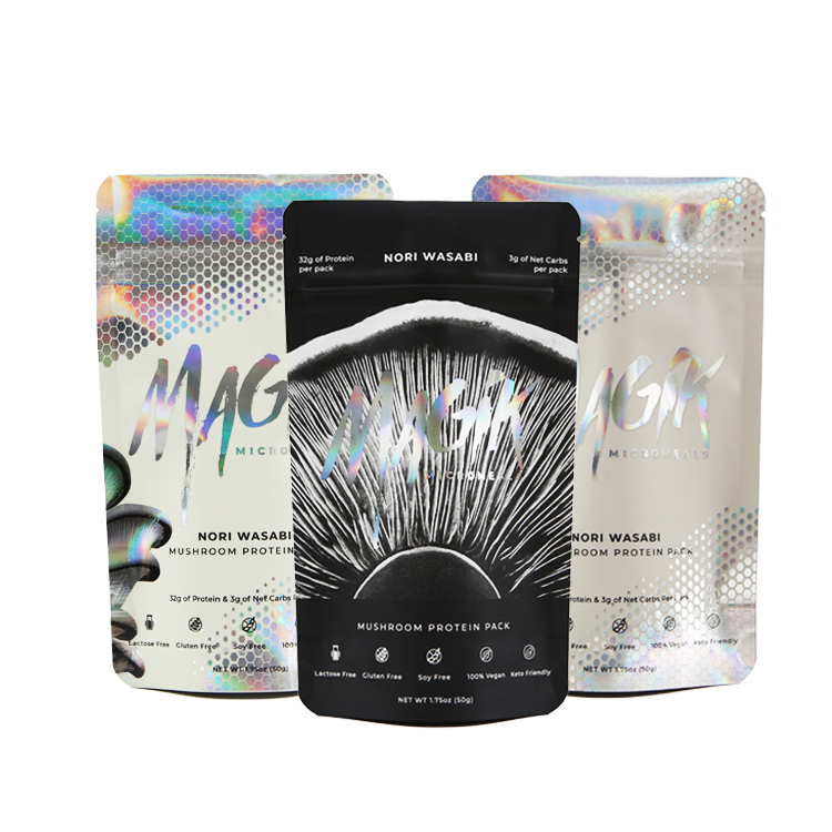 Custom freeze dried food packaging holographic mylar bags 